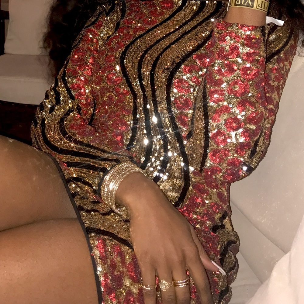 Mini Sequin Dress - Red & Gold